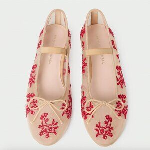 Leonie Caramel/Red Embroidered Ballet Flat